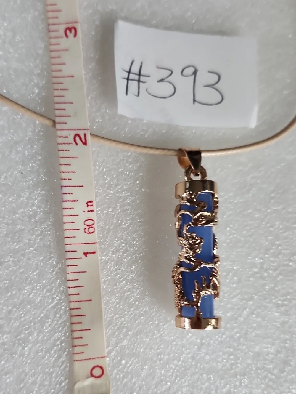 Hand Crafted Blue Dragon Cylinder Pendant Necklace